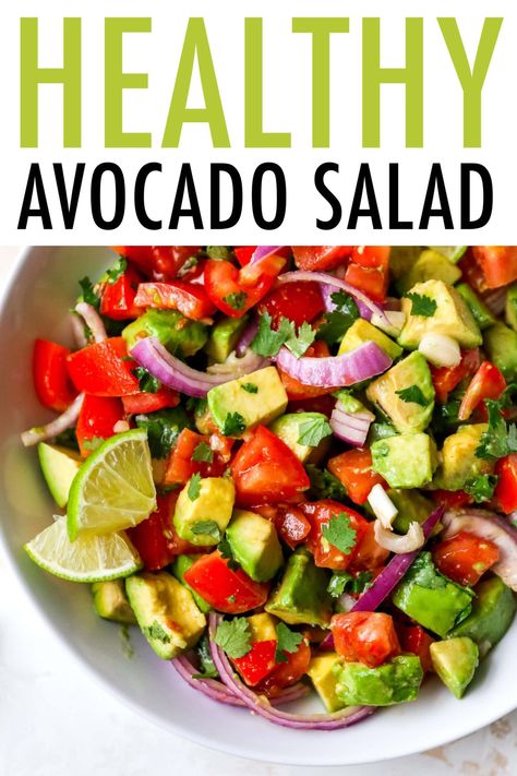 This healthy avocado salad is like deconstructed guacamole with avocado, tomatoes and a lime dressing. Serve as a healthy side or top with grilled protein for a meal-sized salad. Healthy Avocado Salad, Grilled Protein, Guacamole Salad, Eating Bird Food, Healthy Avocado, Clean Eating Meal Plan, Blue Zone, Stuffed Avocado Healthy, Lime Dressing