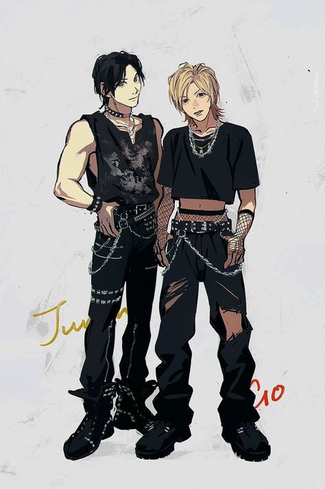 Grunge Outfits Men Drawing, Rock Band Style Outfits, Punk Guy Drawing, Star Inspired Outfits Male, Rocker Punk Outfits, Punk Band Outfits, Rock Star Character Design, Street Punk Character Design, Punk Rock Drawings