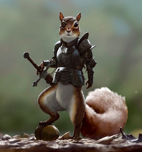 Johannes Holm: The Rodents Warrior Squirrel, Fantasy Squirrel, Squirrel Warrior, Douglas Squirrel, A Squirrel, Arte Fantasy, 판타지 아트, Mix Media, 영감을 주는 캐릭터