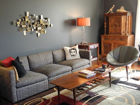 Dark Ash Blue Paint Living Room, Grey Paint Living Room, Blue Grey Living Room, Gray Sofa Living, Brown And Blue Living Room, Grey Walls Living Room, Gray Living Room Design, Grey Sofa Living Room, Brown Living Room Decor