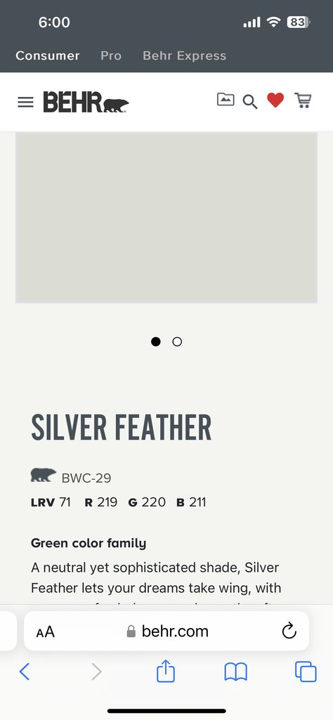 Silver Feather Behr Paint, Behr Silver Feather, Behr Paint, Feather Painting, House Paint, Silver Feather, Paint Colors For Home, House Painting, Home Remodeling