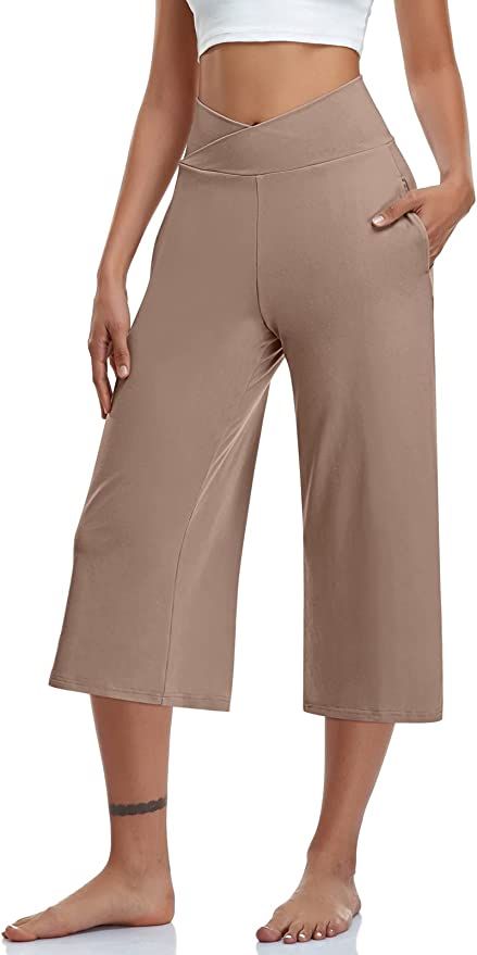 Amazon.com: TARSE Womens Casual Wide Leg Yoga Capris Plus Size Crossover High Waist Capri Pants Loose Soft Pajama Pockets Sweatpants(MochaBrown,XXL 2XL) : Clothing, Shoes & Jewelry Pocket Sweatpants, Womens Capri Pants, Soft Pajamas, Yoga Capris, Fashion Design Clothes, Wide Leg Pants, Capri, Capri Pants, Casual Women