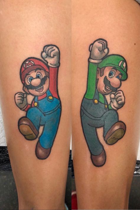 Super Mario Brothers Tattoos, Mario And Luigi Tattoo Ideas, Mario Luigi Tattoo, Super Mario Bros Tattoos, Luigi Tattoo Ideas, Mario And Luigi Tattoo, Super Mario Tattoo Ideas, Luigi Tattoo, Mario Tattoos