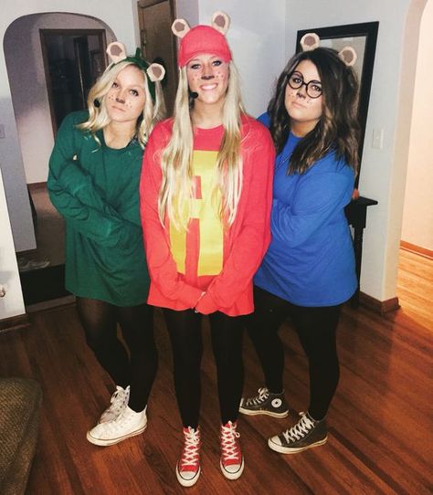 alvin-and-the-chipmunks-halloween-costume Halloween Costumes For Work, Halloween Costumes To Make, Friend Costumes, Cute Group Halloween Costumes, Teacher Costumes, Bff Halloween Costumes, Trio Halloween Costumes, Holloween Costume, Diy Kostüm