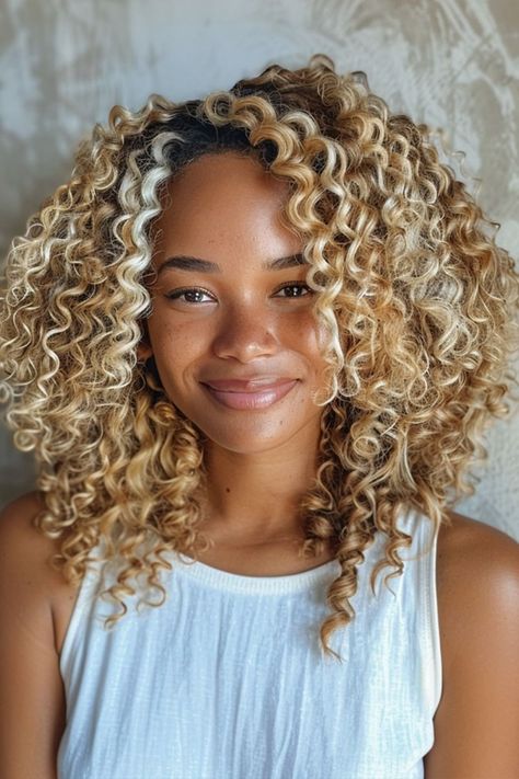 Mixed Race Blonde Hair, Blonde Hair Mixed Girl, Mixed Girl Blonde Hair, Blonde Balayage Curly Hair Natural, Blonde Curly Hair Natural, Blonde Highlights Curly Hair, Curly Blonde Hair, Honey Blond, Blonde Ambition