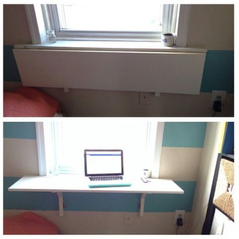 Folding windowsill desk. Awesome! Windowsill Extension, Makeshift Desk, Diy Window Shelf, Window Sill Desk, Windowsill Table, Windowsill Desk, Scandinavian Studio, Window Desk, Fold Out Desk