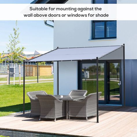 Outsunny 10' X 9' Outdoor Wall Patio Gazebo Canopy With PVC Coated Polyester Roof, Steel Frame, & Spacious Build, Grey | Wayfair.ca Front Door Screen, Garden Igloo, Pergola Metal, Outside Home Decor, Patio Sun Shades, Pergola Gazebo, Steel Pergola, Grill Gazebo, Outdoor Shelters