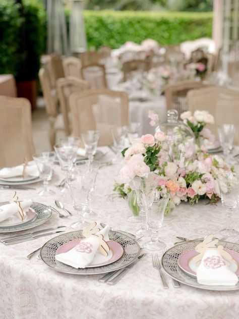 Peter Cottontail Baby Shower - Linen Rentals | Wedding Table Linen, Runners, Chair Covers | BBJ Linen Centerpiece Long Table, Elegant Floral Centerpieces, Florence Italy Wedding, Gorgeous Tablescapes, Romantic Tablescape, Place Setting Inspiration, Blush Centerpiece, Preparing For Marriage, Wedding Table Linens