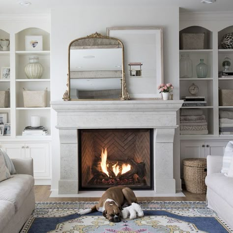 French Country Fireplace, Mirror Over Fireplace, Lounge Room Ideas, Country Fireplace, Love It Or List It, Jillian Harris, Traditional Fireplace, Fireplace Surround, Home Fireplace