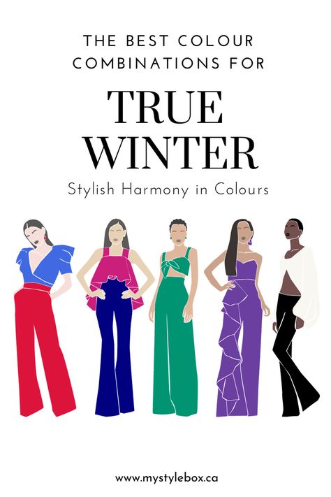 True Winter Colour Combinations Winter Season Color Palette, Season Color Palette, Best Colour Combinations, True Winter Palette, True Winter Makeup, Color Analysis Winter, Bright Winter Outfits, Winter Skin Tone, True Winter Color Palette