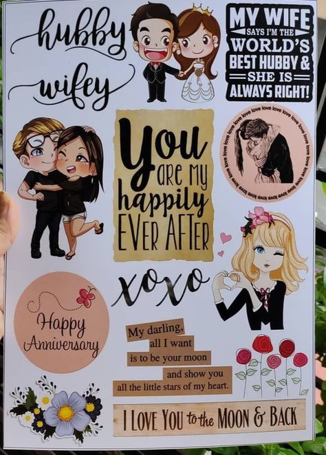 Scrapbook Quotes For Couples, Love Quotes Stickers Printable, Love Stickers For Scrapbook, Tag Sheets For Scrapbook, Couple Stickers For Scrapbook, Love Stickers Printables Scrapbooking, Hamper Stickers, Love Stickers Couple, Anniversary Stickers