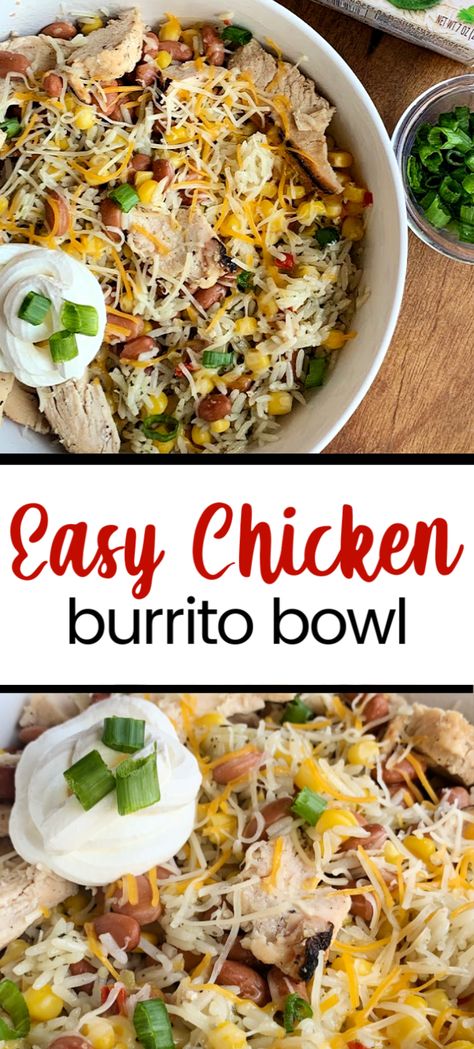 Easy Chicken Burrito Bowls Ww Zero Point Chicken Burrito Bowls, Burittos Bowl Recipes Chicken Crockpot, Chicken Bean Rice Burrito, Unwrapped Burrito Bowl Recipe, Chicken Burrito Bowl Stove Top, Shredded Chicken Burrito Bowls, Burrito Bowl With Rotisserie Chicken, Naked Chicken Burrito, Diy Burrito Bowl