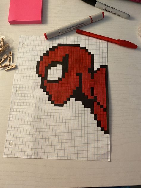 Spider Man Graph Paper, Spider Man Arts And Crafts, Easy Pixel Art Spiderman, Pixel Art Pattern Spiderman, Mini Pixel Art Ideas, Spiderman Diy Crafts, Things To Draw On Graph Paper, Spider Pixel Art, Pixel Drawing Aesthetic