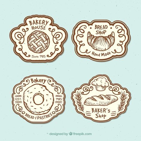 Beautiful badges for a bakery | Free Vector #Freepik #freevector #emblems #seal-logo #stamp-label #emblem-logo Tea Party Snacks, Bakery Branding Design, Pastry Logo, Dessert Logo, Logo Cake, Vintage Bakery, Cute Bakery, Chocolate Logo, Bakery Store