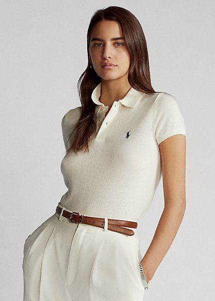 Ralph Lauren Outfits Women, Polo Outfits For Women, Polo Shirt Outfit Women's, Polo T Shirts Women, Polo Ralph Lauren Outfits, Ralph Lauren Womens Clothing, Cashmere Polo, Polo Shirt Outfits, Polo Outfit