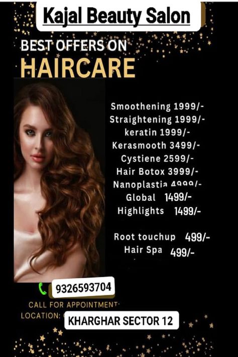 Hair Salon Offers Ideas, Salon Offers Poster, Henna Design Tutorial, Vanity Ikea, Bridal Henna Design, Beauty Salon Price List, Beauty Package, Salon Offers, Night Story