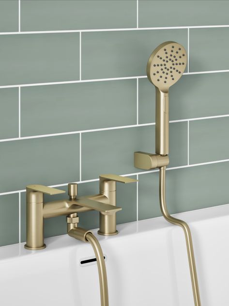 Kallan Bath Shower Mixer & Kit Brushed Brass  Brushed Brass PVD Finish c/w Universal Waste Minimum Bar Pressure Required to Outlet: 0.5 Brushed Brass Showers, Antique Brass Shower System, Crosswater Brass Shower, Shower Faucet Sets Brass, Bath Shower Mixer, Shower Mixer, Bath Shower, Shower Valve, Dream Bathroom