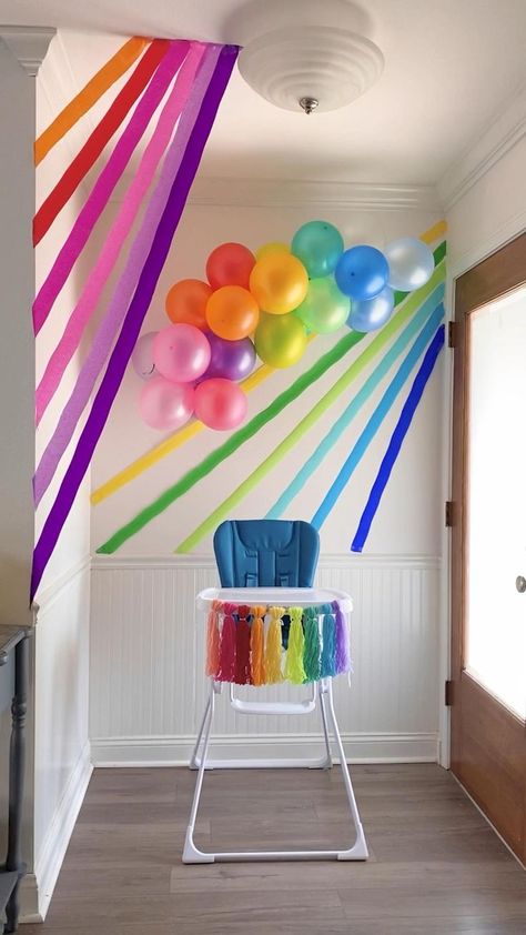 First Birthday Rainbow, Balloons Rainbow, Rainbow Ribbons, Rainbow Themed Birthday Party, Rainbow First Birthday, Baby's First Birthday, Rainbow Birthday Party, Rainbow Balloons, Birthday Balloon Decorations