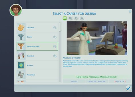 Medical School Student Mod (V2) | ellesimsworld Sims 4 Nursing Career, Sims 4 Medical Mod, Sims4 Medical Cc, Sims 4 Medical School Build, Sims Job Mods, Sims 4 Hospital Lot Trait, Sims 4 Medical School, Sims 4 Cc Teacher Clothes, Hospital Sims 4 Cc