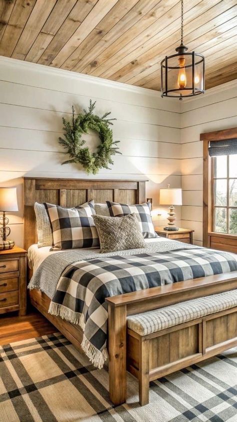 Shiplap Bedroom, Cabin Bedroom, Shabby Home, Country Bedroom, Bedroom Remodel, Master Bed, Master Bedrooms Decor, Remodel Bedroom, Rustic Bedroom