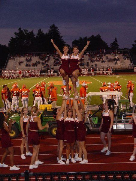 Susquehanna University 2006 - all-girl double cupie #cheerleading #cheer #stunts #pyramids #susquehanna Highschool Stunts Cheerleading, Stunt Pyramid, Susquehanna University, Cheer Photo Poses, Stunt Ideas, Cheer Pyramids, Cheerleading Pics, Cheer Tips, Cool Cheer Stunts