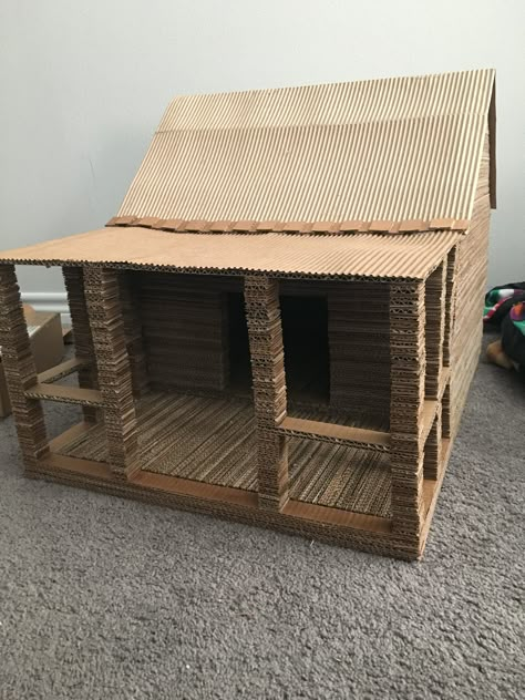 Cabin from stacking cardboard strips so that it is rabbit safe, cheap, and doubles as a scratch board too! Bunny House Indoor Diy Cardboard, Diy Rabbit House Cardboard, Diy Rabbit Hideout Cardboard, Cardboard House For Rabbits, Bunny Hideout Diy Cardboard, Rabbit Hacks Diy, Diy Rabbit Hidey House, Cardboard Rabbit House, Cardboard Bunny House