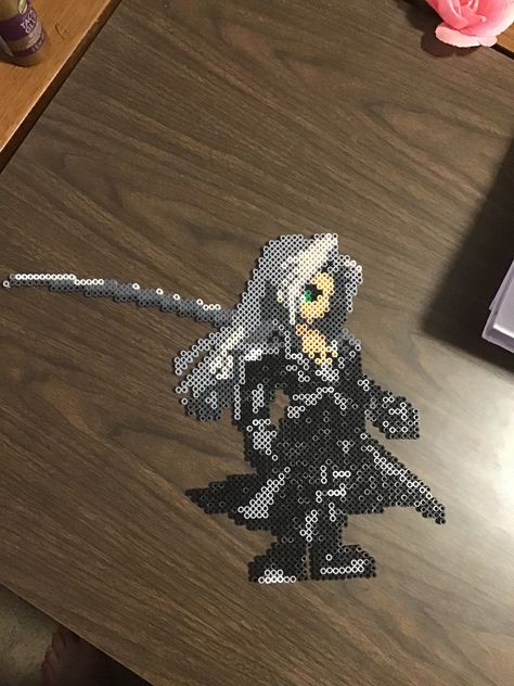 This was fun. I used a crosstich pattern. Perler Beads Final Fantasy Vii, Ff7 Perler Beads, Nerdy Perler Beads, Anime Perler, Pixel Art Pokemon, Perler Art, 8 Bits, Diy Perler Beads, Anime Pixel Art