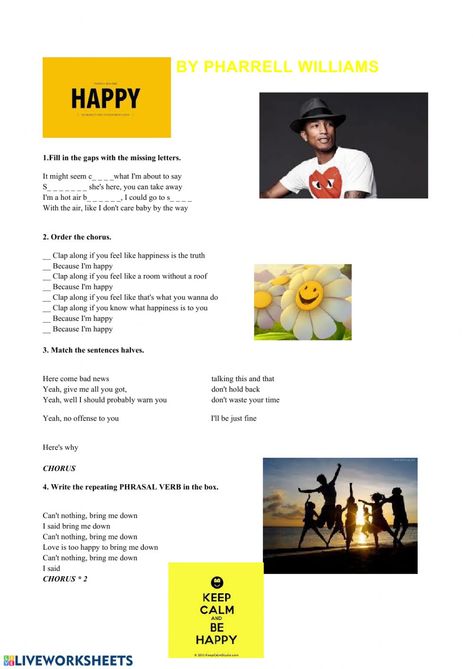 Happy Pharrell Williams, Pharrell Williams Happy, English As A Second Language (esl), English As A Second Language, Sixth Grade, Pharrell Williams, School Subjects, Online Workouts, Google Classroom