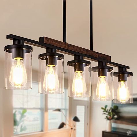 Linear Chandeliers, Chandeliers Black, Farmhouse Kitchen Island Lighting, Farmhouse Dining Room Lighting, Rustic Kitchen Lighting, Dining Room Light Fixture, Dining Room Light, Kitchen Island Linear Pendant, Light Kitchen Island