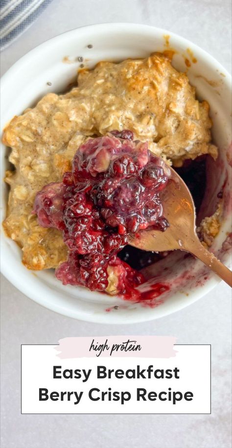 Start your day with a healthy berry crisp breakfast that's perfect as a single serving berry crisp. Enjoy this sweet breakfast or snack option with no added sugar. This breakfast berry crisp is packed with protein, fiber, and oatmeal, using mixed berries for a delicious berry crisp! Healthy Berry Crisp, Breakfast Crumble, Berry Crisp, Berry Breakfast, Single Serving, Mixed Berries, Sweet Breakfast, High Protein, Berry