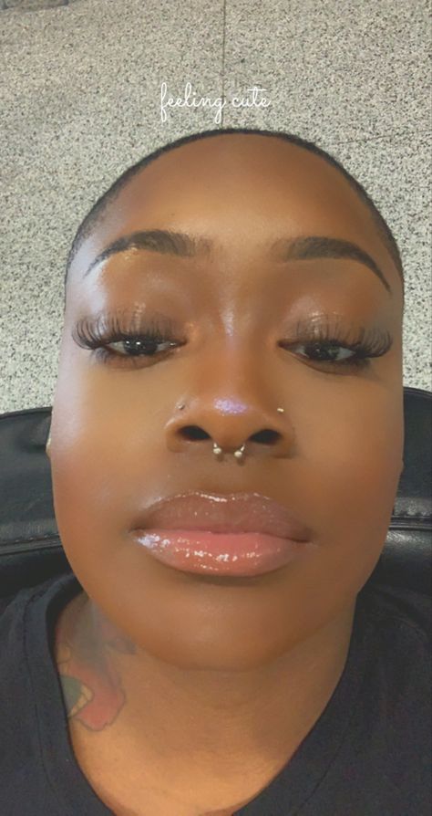 Two Nose Piercings On Both Sides And Septum, Septum Piercing With Double Nose Ring, Double Nose Piercing Studs, Piercings On Big Noses, Spectum Pierce Nose, 2 Nose Piercings On Each Side And Septum, Locs And Septum Piercing, Double Nose Piercing Different Sides With Septum, Middle Nose Piercing Septum