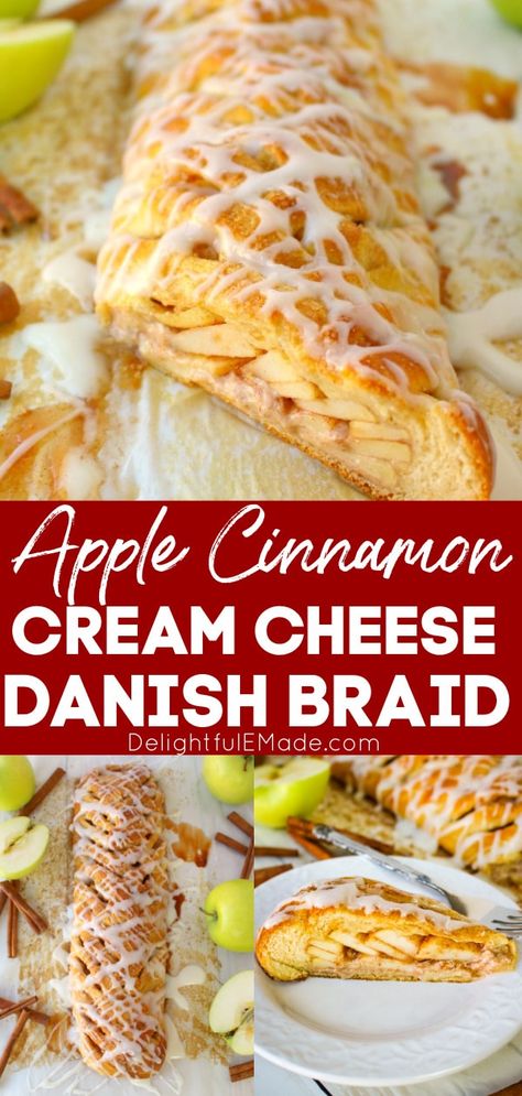 Apple Danish Braid | The EASIEST Apple Braid Recipe! Apple Cream Cheese Danish, Apples And Cream Cheese, Apple Crescent, Crescent Braid, Danish Braid, Danish Bread, Apple Braid, Apple Streusel Muffins, Apple Danish