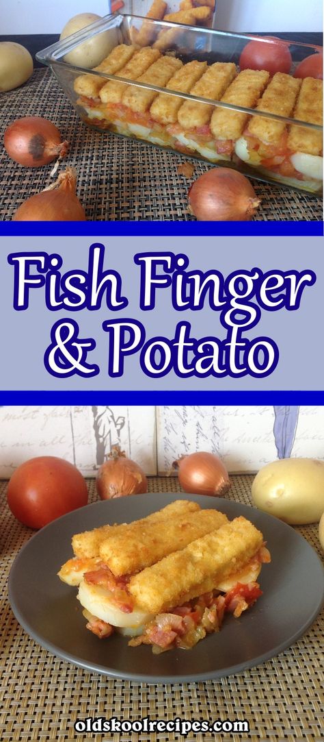 Fish Fingers and Potatoes Recipe - Old Skool Recipes - If you have only fish fingers in the freezer then try this easy fish finger and potato dish with bacon, tomato and onion. Very yummy. Fish Fingers Ideas, Recipes Using Fish Sticks, Eenskottel Geregte, Fish Fingers Recipe, Fish And Chips Batter, Tuna Fish Recipes, Rice Dishes Recipes, Halogen Oven, Kfc Chicken Recipe