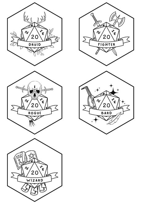 Dnd Tatoos Dice, Dungeons And Dragons Class Symbols, D20 Line Art, Dungeons And Dragons Dice Tattoo, Simple Dnd Tattoo, D&d Symbols, Dnd Matching Tattoos, Dice Tattoo Dnd, D&d Class Symbols