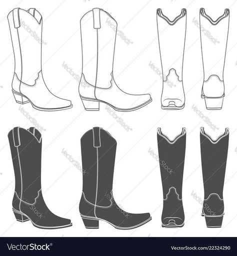 Cowboy Boots Reference, Cowboy Boots Drawing Reference, Cowboy Boots Sketch, How To Draw Boots Front View, How To Draw Cowboy Boots, How To Draw Boots, Cowboy Boot Drawing, Boots Sketch, Tav Bg3