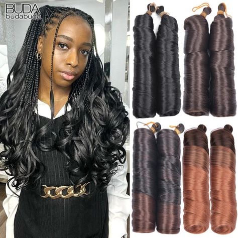 Spiral Curls Braiding Hair 24Inch Synthetic French Curls Crochet Braids Hair Extensions For Women Pre Stretched Loose Wave Hair _ - AliExpress Mobile Spiral End Braids, Fulani Braids With French Curls, Spiral Hairstyles, Spiral Braids, Curl Braids, French Curls, Spiral Braid, Crochet Braids Hair, Braiding Hair Extensions