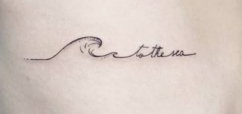 Wave Script Tattoo, Waves Hip Tattoo, Hip Wave Tattoo, Wave With Name Tattoo, Tattoo For Beach Lover, Small Water Tattoos For Women, Breeze Tattoo Ideas, Vertical Beach Tattoo, Wave Name Tattoo