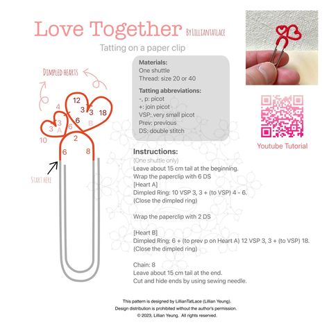 Love Together (Tatting onto a paperclip) Free pattern – Lilliantatlace Tatting On Paperclips, Tatting Patterns Free Shuttle, Diy Crochet Earrings, Crochet Earrings Free Pattern, Easy Diy Crochet, Tatting Ideas, Tatting Patterns Free, Shuttle Tatting, Needle Tatting Patterns