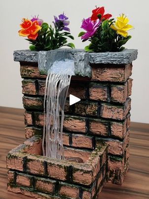 Diy Waterfall Fountain, Artificial Waterfall, Mini Fountain, Fountain Waterfall, Diy Waterfall, Mini Waterfall, Plastic Bottle Art, M Craft, Waterfall Fountain