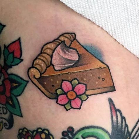 50 Pie Tattoo Ideas For Men - Baked Dish Designs Pie Tattoo, Dessert Tattoo, Baking Tattoo, Friday The 13th Tattoo, Unique Pies, Food Tattoos, 13 Tattoos, Wrist Tattoos For Women, Small Pumpkins