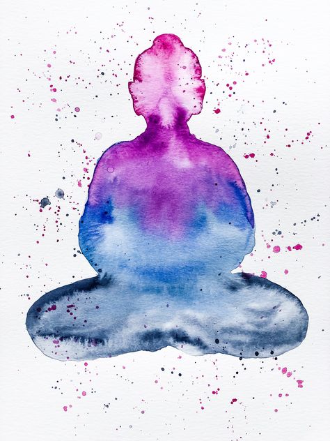 Pink to Blue Watercolor Buddha painting by Mica Zeitz Yoga Watercolor Paintings, Spiritual Watercolor Paintings, Watercolor Therapy, Spiritual Watercolor, Chakra Watercolor, Watercolor Buddha, Yoga Watercolor, Aquarell Painting, Watercolor Crystal