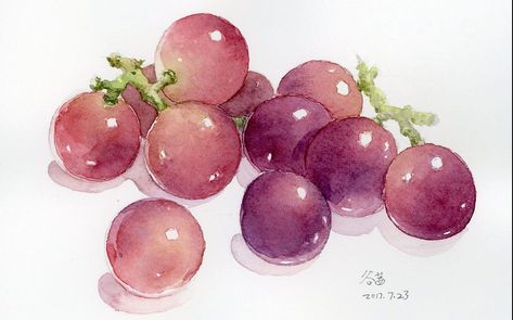 Grapes Watercolor Painting, Watercolor Reference Photo, Grape Watercolor, Grapes Drawing, Grapes Watercolor, Grape Illustration, Grape Drawing, Watercolor Food, 강아지 그림