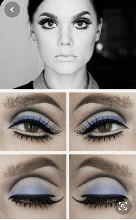 1960s Makeup Eyes, Twiggy Eyes, Grafik Eyeliner, Twiggy Hair, Makeup Wings, 1960s Makeup, Twiggy Makeup, Hippie Makeup, Look Disco