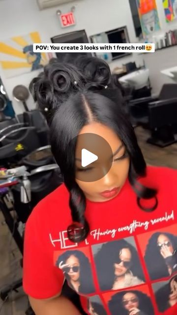 VoiceOfHair ®️ on Instagram: "Can French Rolls be versatile?😍  @coiffed_by_dinah is taking us back to the 90s and bringing back the classic French roll🙌🏾 She created 3 looks with 1 style 🔥 From bangs to pin curls— we are here for it👏🏾 Each look is different but still classy😍 Perfect for a formal event❤️  Would you rock it?✨voiceofhair   #brooklynhairstylist #brooklynstylist #updo #formalhair #weddignhair #promhair #curlybun #ponytails #silkpress #hairtutorials #pincurls #90style  #90shair #frenchroll #retrohair  #fingereaves #bridalhairstyles #thickhair #longhairstyles" Formal 90s Hairstyles, French Roll On Natural Hair, Pin Curl Hairstyles For Black Women, 90s French Roll Hairstyle, Pincurl Ponytail Updo Black Women, French Roll Black Women, Black Hair Updo Hairstyles Classy, French Roll Hairstyle For Black Women, Pin Up Hairstyles For Black Women