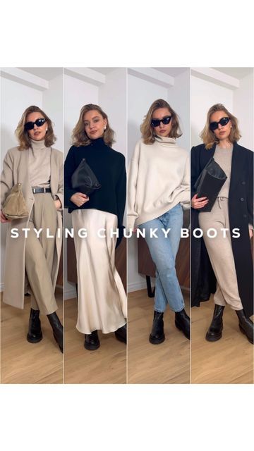 Lydia Tomlinson on Instagram: "Chunky Boots Outfit Ideas & Styling Tips - links are in my LTK 🤍" Outfit Ideas Chunky Boots, Flat Chunky Boots Outfit, Chunky Boots Outfit Jeans, Chunky Boots Outfit Fall, Chunky Boots Outfit Winter, Chunky Boot Outfits, Dc Martens Boots, Lydia Tomlinson Outfits, How To Style Chunky Boots