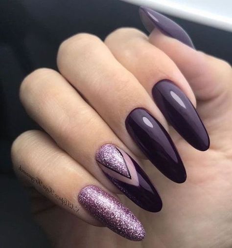 Dark Violet Nails, Dark Purple Nail Polish, Dark Purple Nails, Violet Nails, Purple Glitter Nails, French Pedicure, Nagellack Trends, Purple Nail Polish, Purple Nail Designs