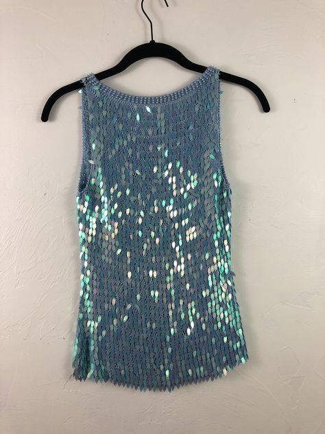 Summer Sequin Outfit, Sequin Tank Outfit, Nails Coastal, 2000 Tops, 2000s Party Outfits, Festival Party Outfit, Unique Rave Outfits, Vintage Sequin Top, Thrifted Clothes