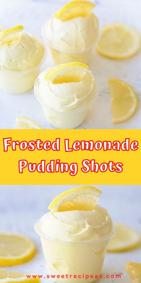 Lemonade Jello Shots, Pudding Shot Recipes, Shots Alcohol Recipes, Jello Pudding Shots, Christmas Drinks Alcohol Recipes, Summer Pudding, Frozen Drink Recipes, Frosted Lemonade, Dessert Shots