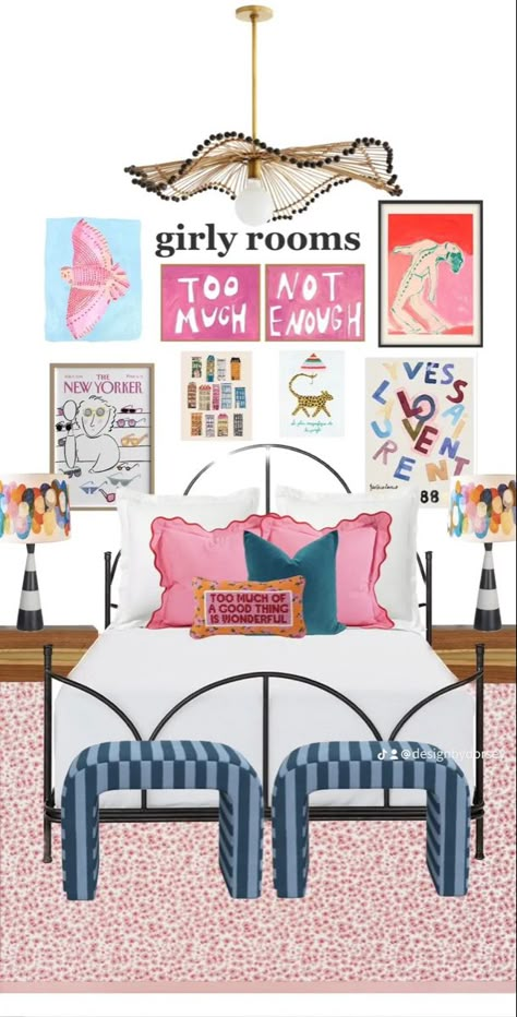 Bedding Ideas Preppy, Bedroom Tall Ceilings, Bedroom Inspo Simple, White And Colorful Bedroom, College Bedrooms, College Girl Apartment Bedroom, Bedroom Collage, Room Inspo Colorful, Teen Room Inspiration