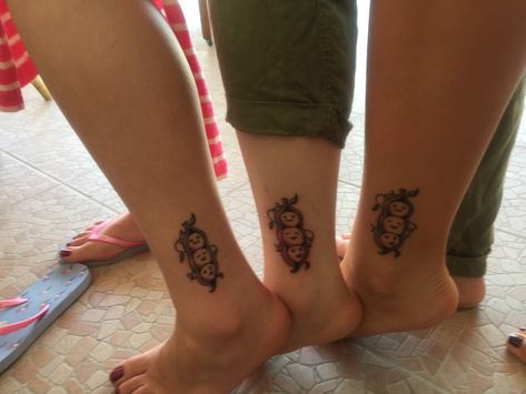 Sister tattoos-three peas in a pod Three Peas In A Pod Tattoo, 3 Peas In A Pod Tattoo, Trio Tattoo Ideas Family, Peas In A Pod Tattoo, Trio Tatoos, Three Person Tattoo, Trio Tattoos, Three Peas In A Pod, Sister Tattoo Designs